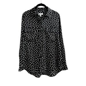 Equipment  Womens Satin Button Up Shirt Long Sleeve Polka-Dots Size Small